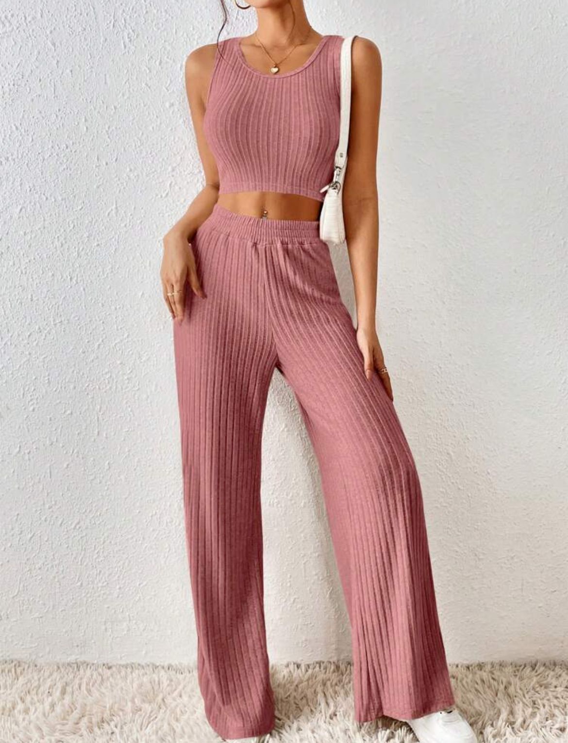 Elara Ribbed Knit Vest Set
