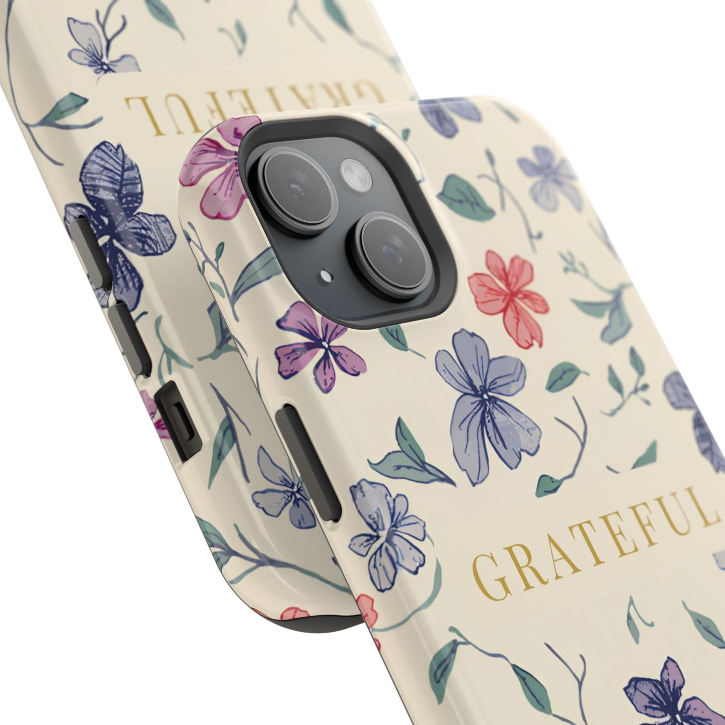 Floral "Grateful" Protective Floral Phone Cover