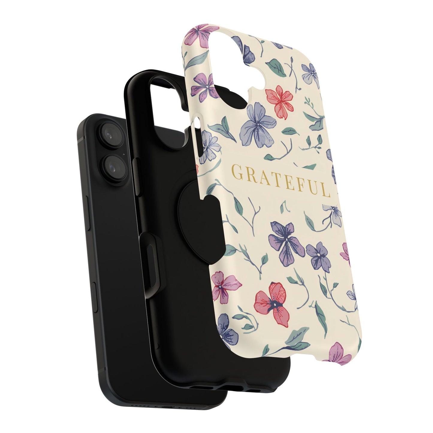 Floral "Grateful" Protective Floral Phone Cover