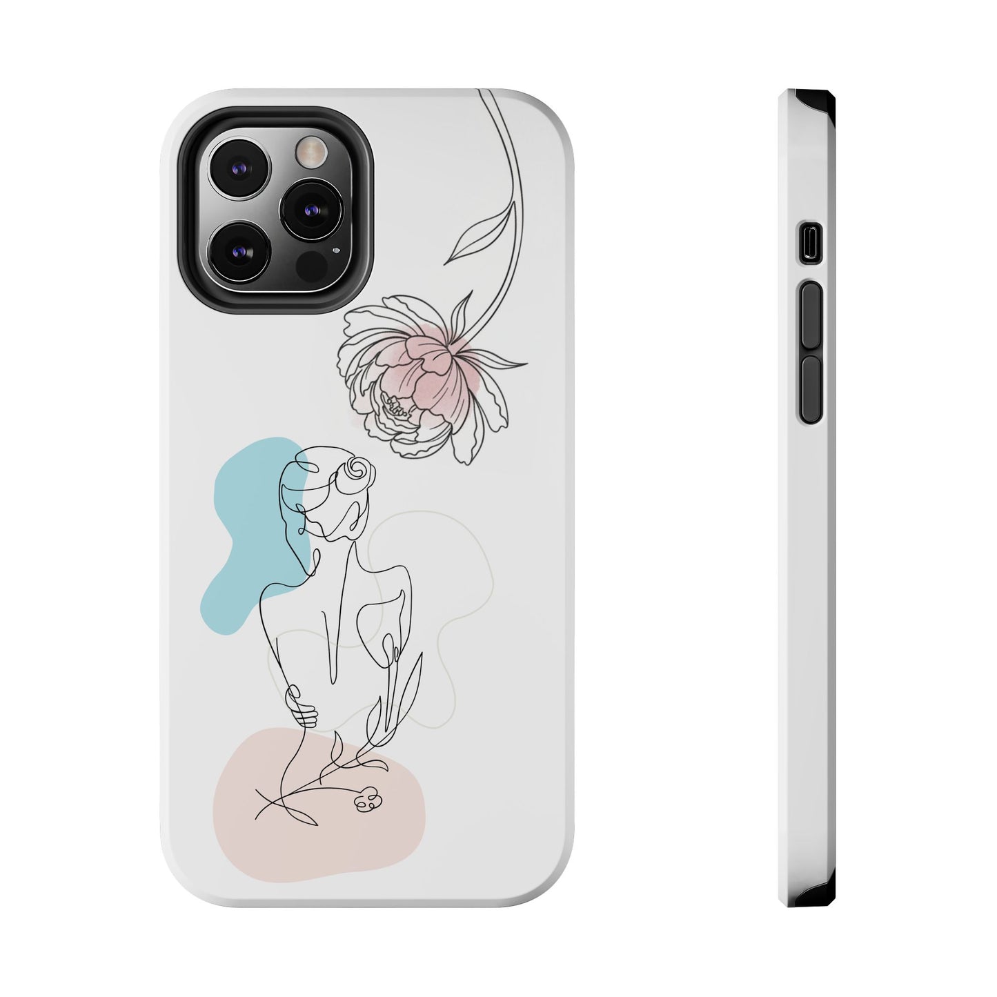 Phone Case — Minimal Line Art Woman with Pastel Shapes (Tough Protective Case)