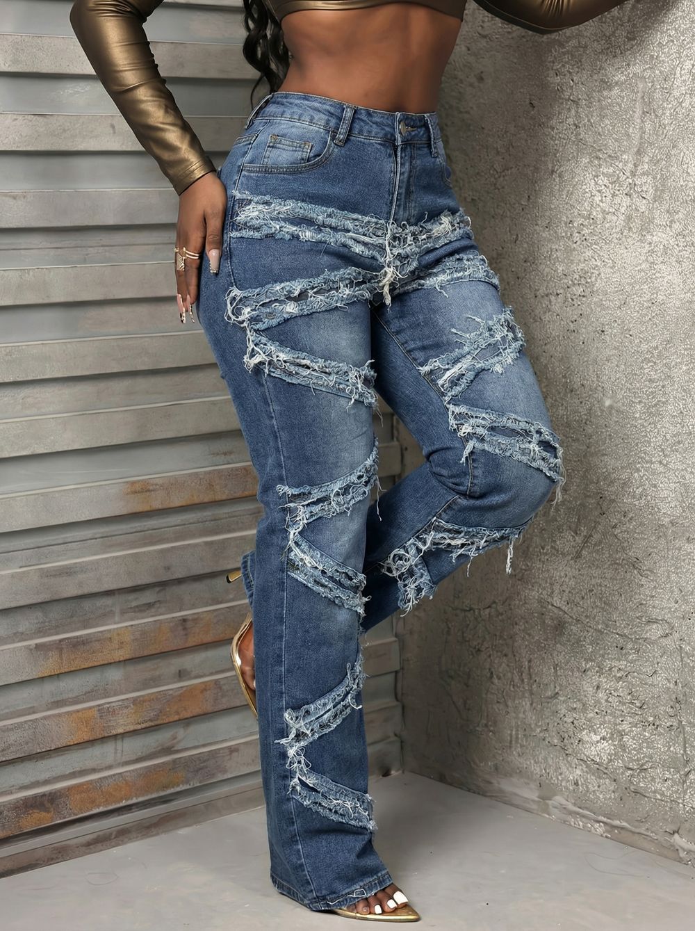 Harley High Stretch Vintage Flare Jeans with Fringed Tassel Hem