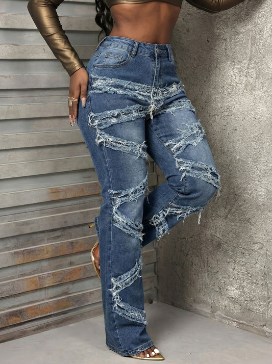 Harley High Stretch Vintage Flare Jeans with Fringed Tassel Hem