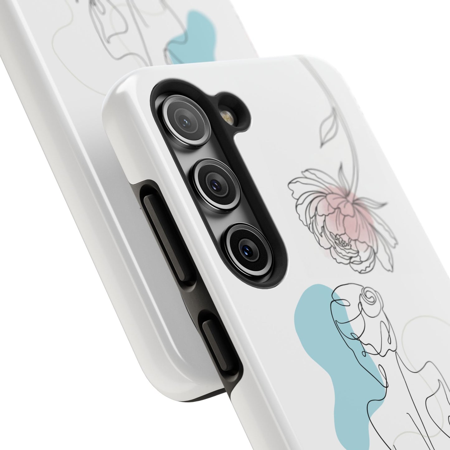 Phone Case — Minimal Line Art Woman with Pastel Shapes (Tough Protective Case)