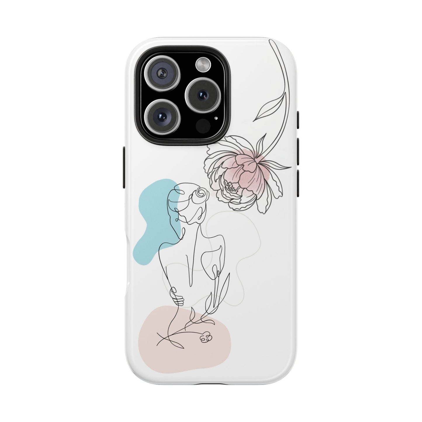 Phone Case — Minimal Line Art Woman with Pastel Shapes (Tough Protective Case)