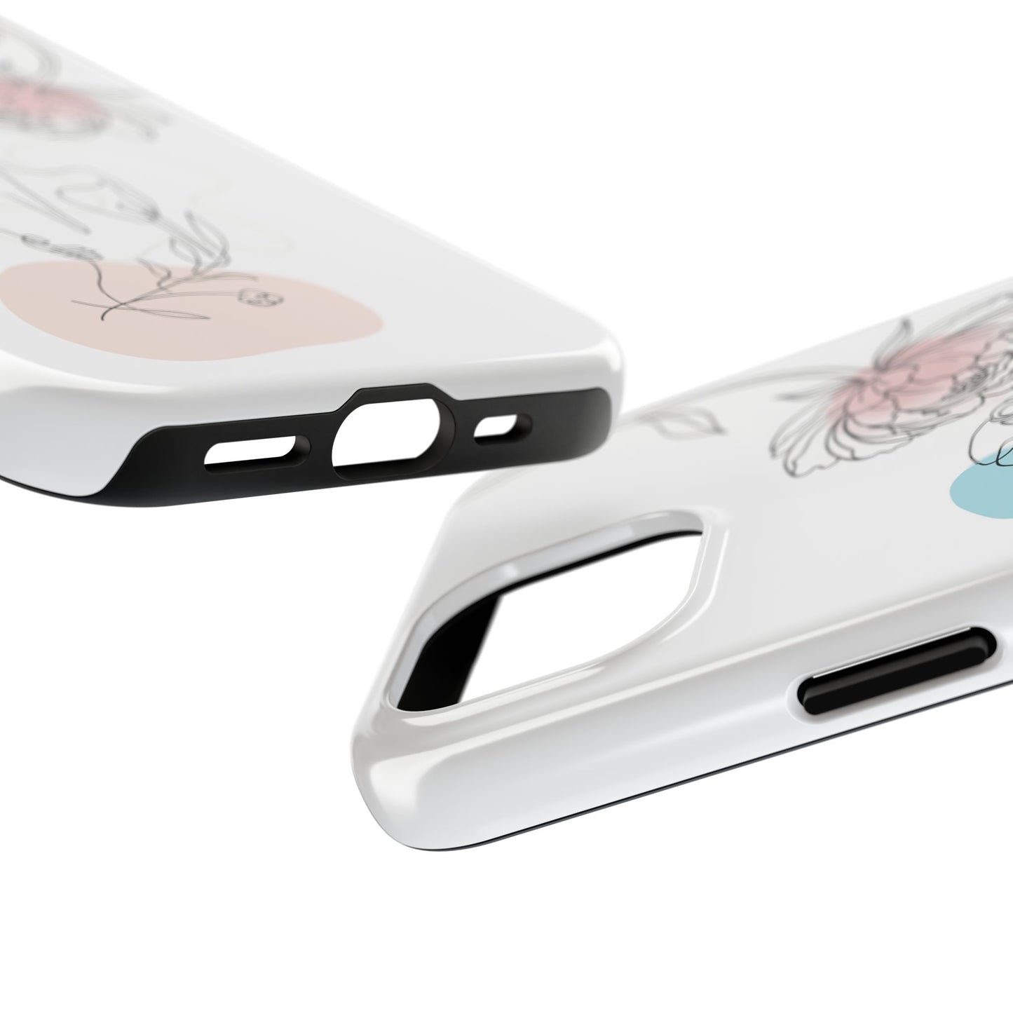 Phone Case — Minimal Line Art Woman with Pastel Shapes (Tough Protective Case)