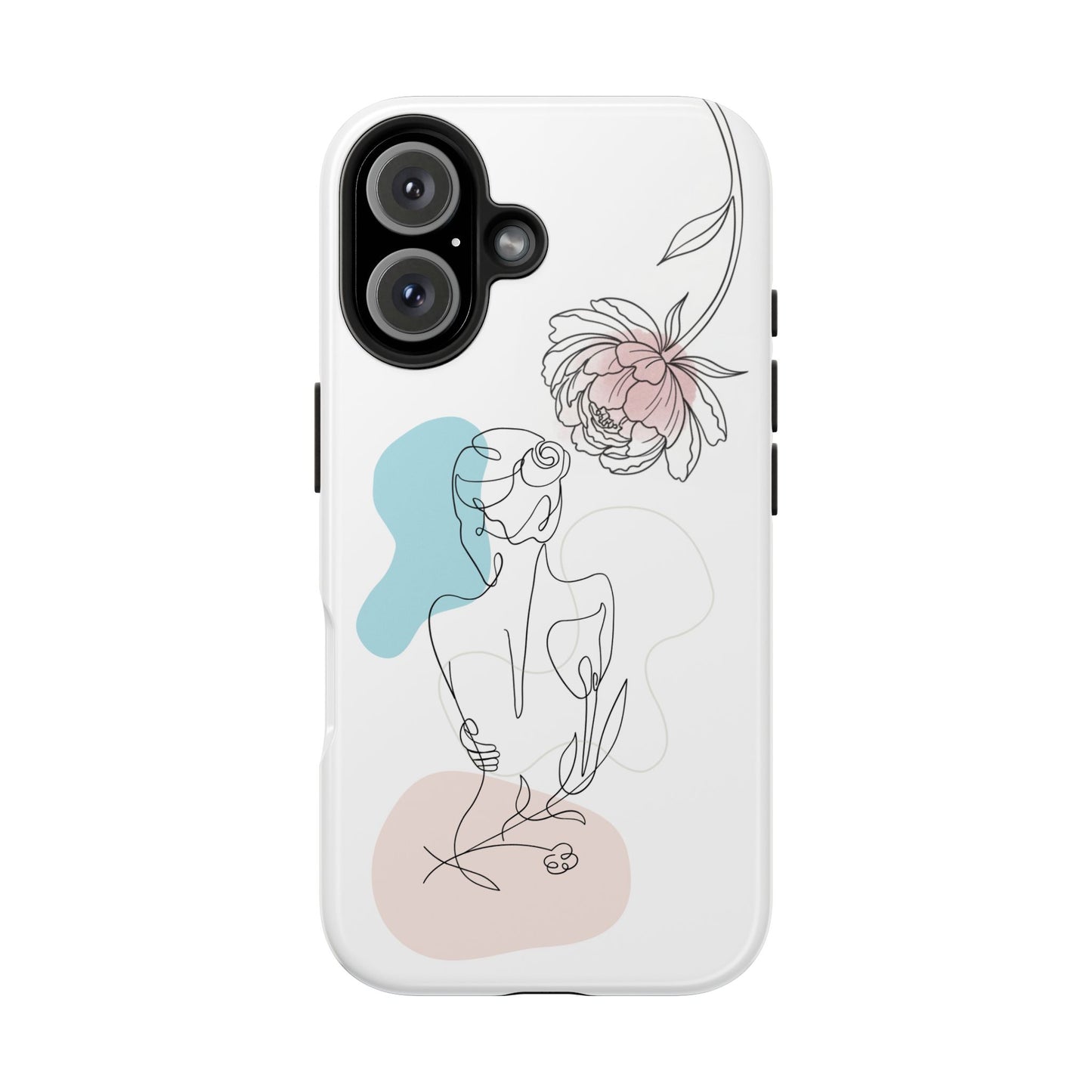 Phone Case — Minimal Line Art Woman with Pastel Shapes (Tough Protective Case)