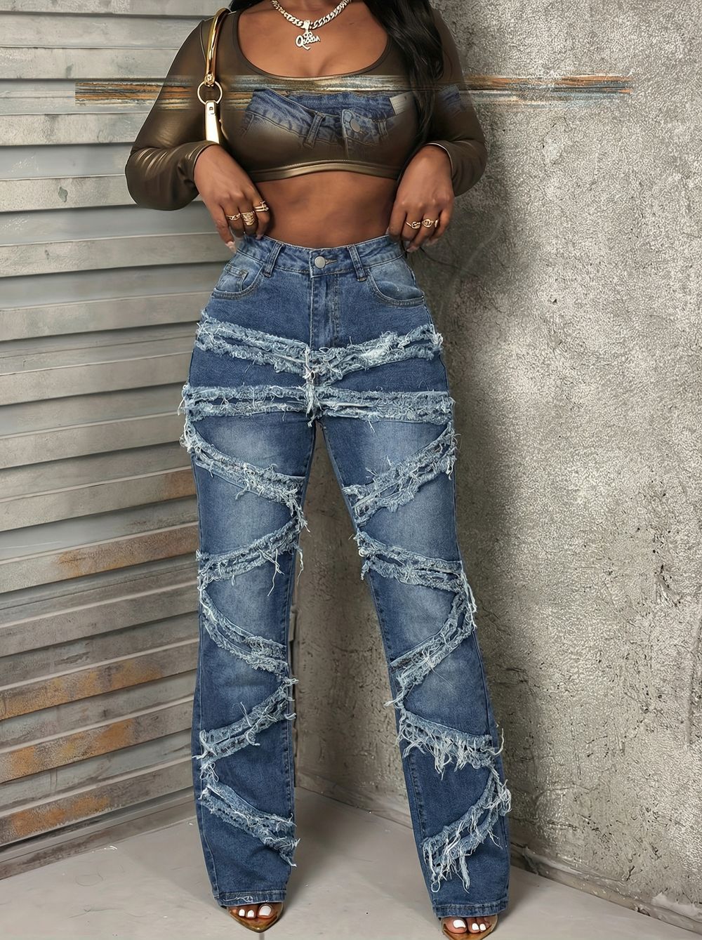 Harley High Stretch Vintage Flare Jeans with Fringed Tassel Hem