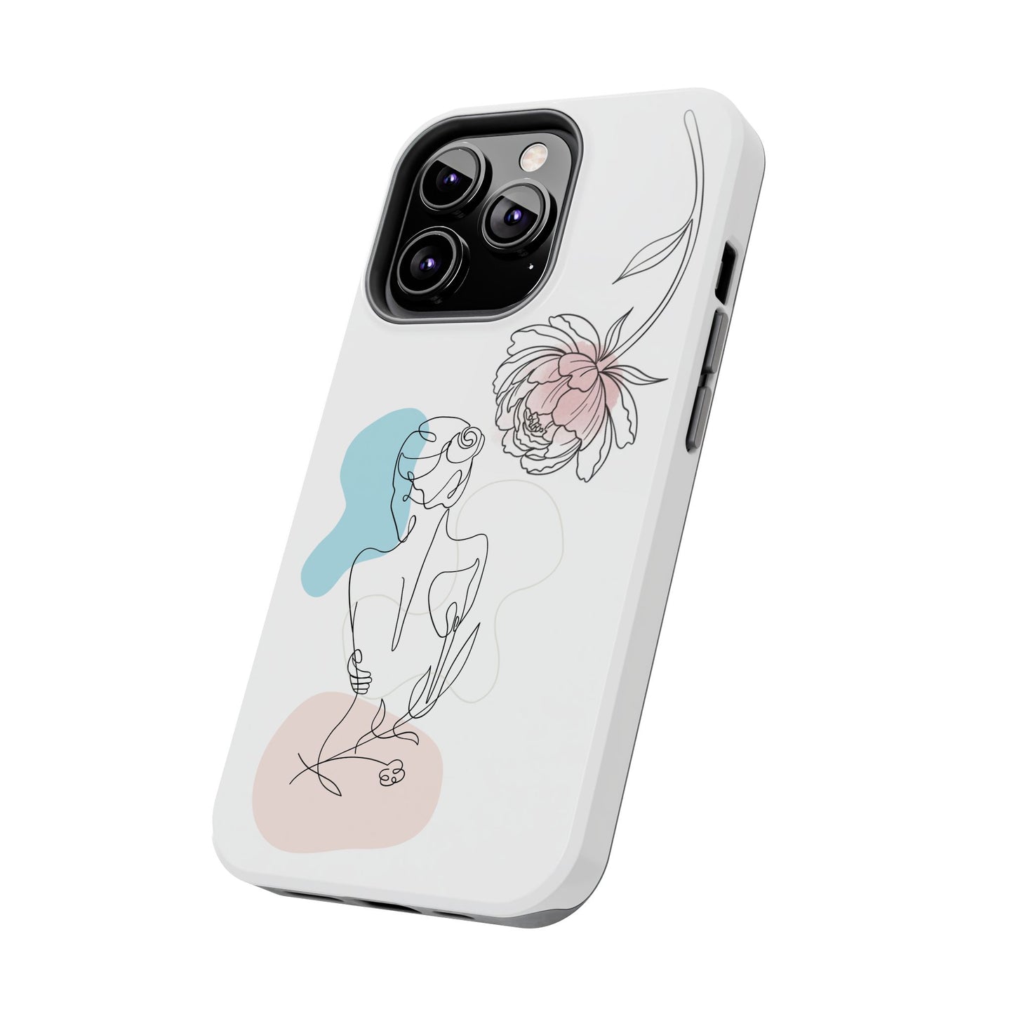 Phone Case — Minimal Line Art Woman with Pastel Shapes (Tough Protective Case)