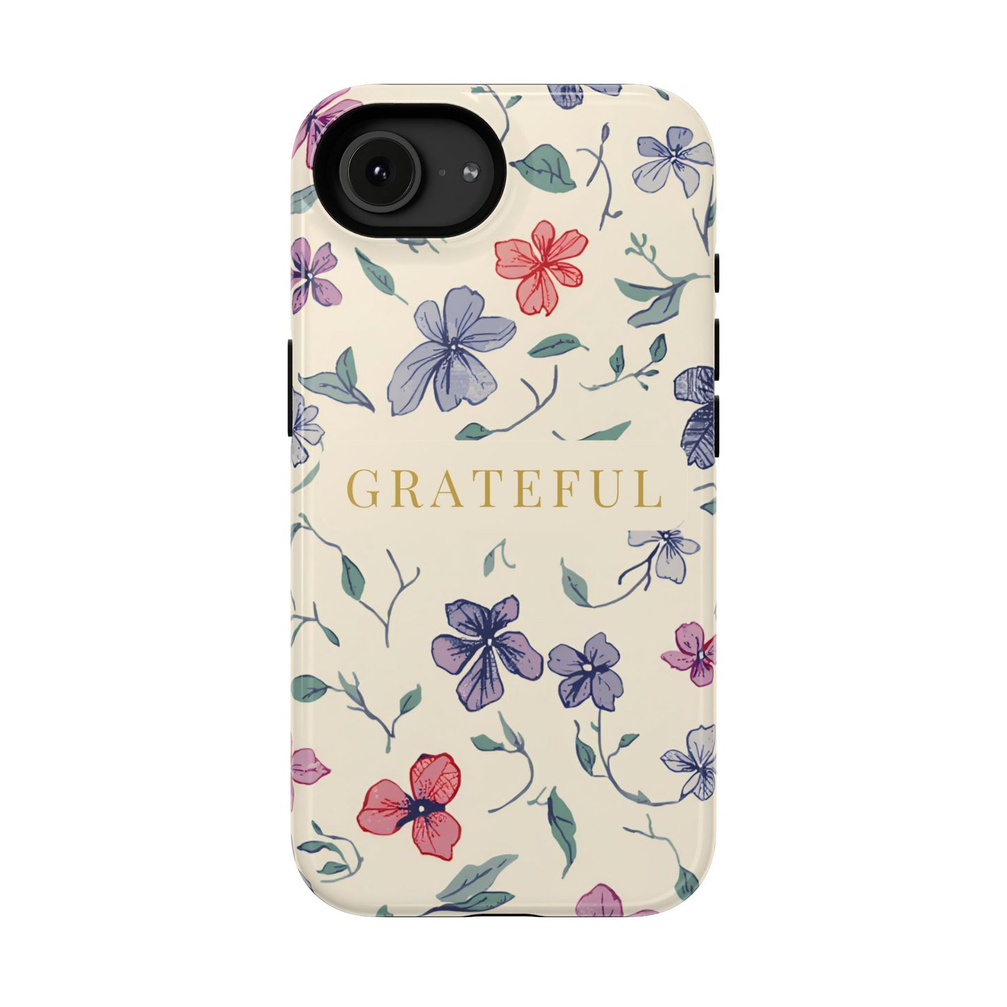 Floral "Grateful" Protective Floral Phone Cover