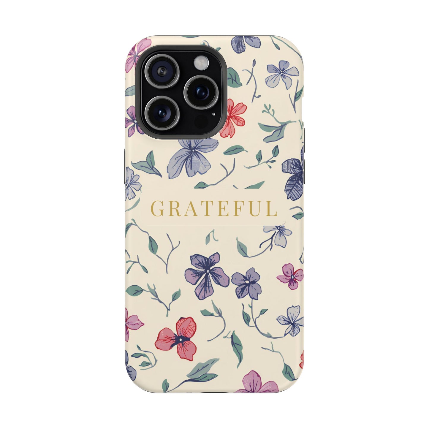 Floral "Grateful" Protective Floral Phone Cover