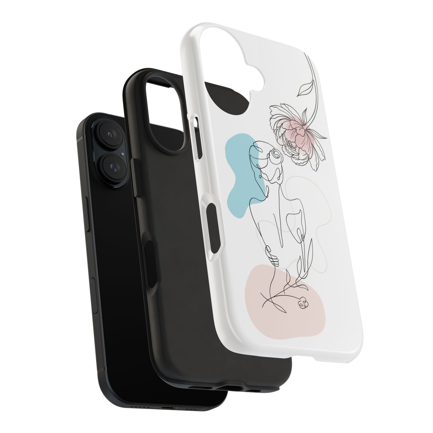 Phone Case — Minimal Line Art Woman with Pastel Shapes (Tough Protective Case)