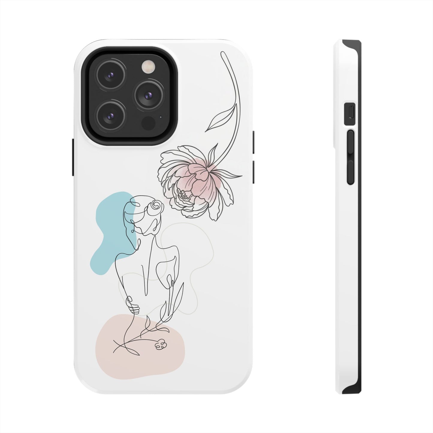 Phone Case — Minimal Line Art Woman with Pastel Shapes (Tough Protective Case)