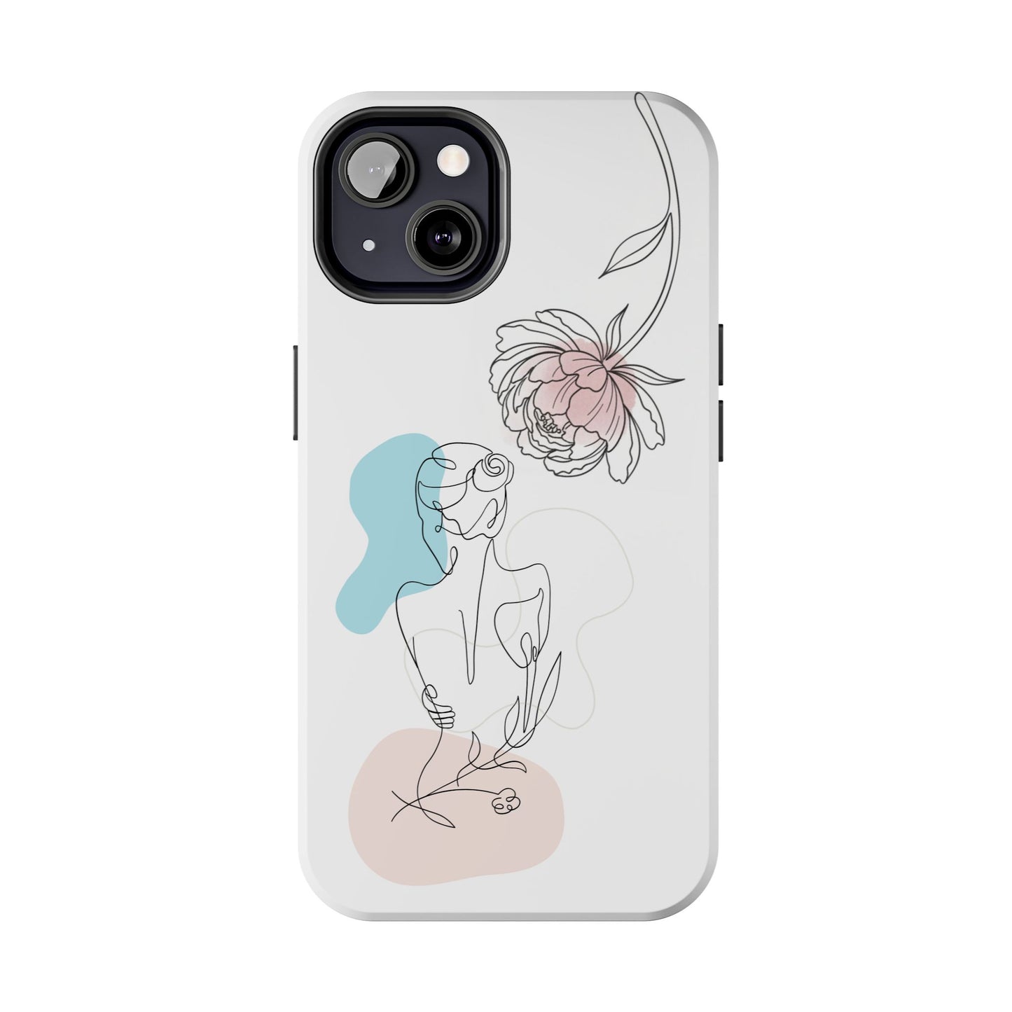 Phone Case — Minimal Line Art Woman with Pastel Shapes (Tough Protective Case)