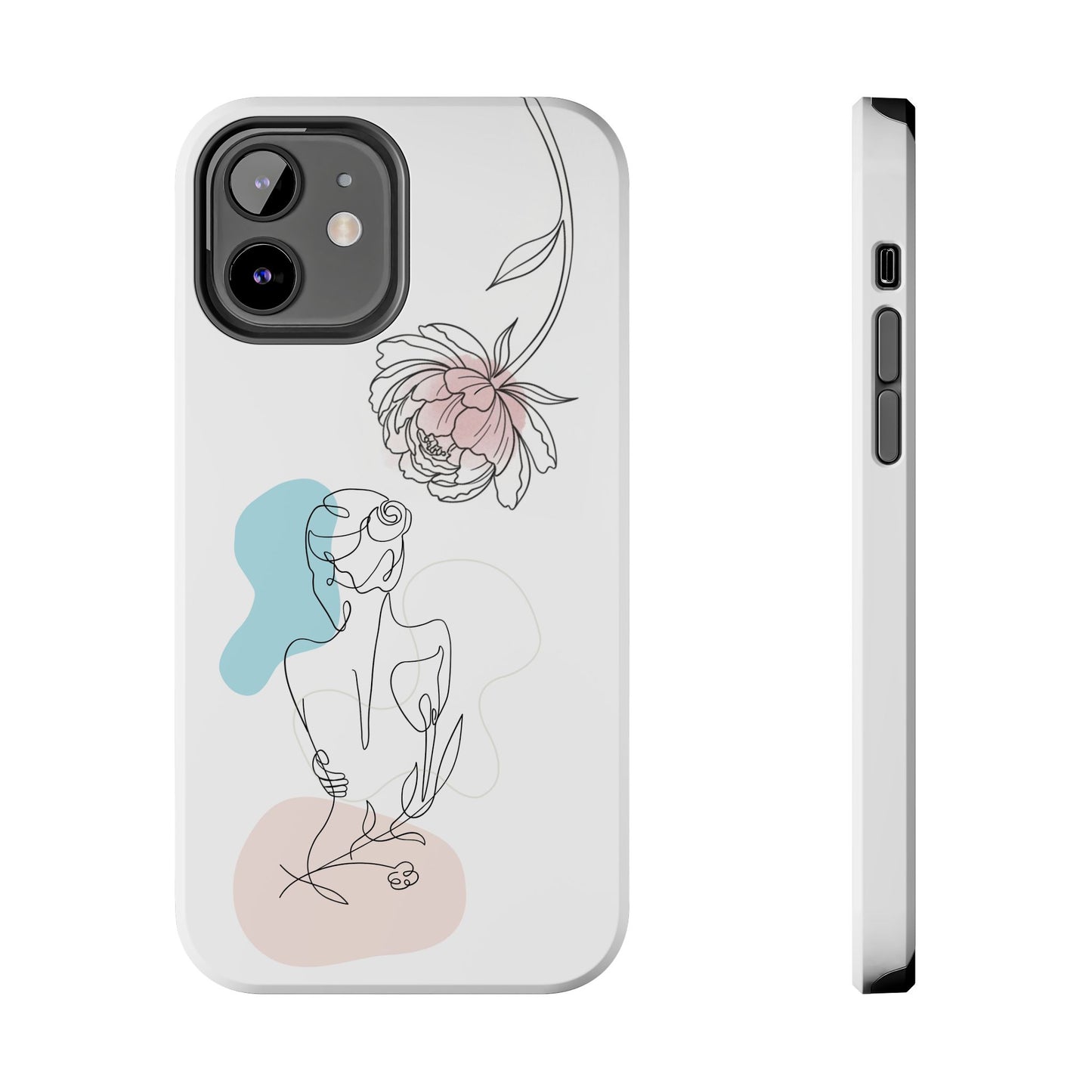 Phone Case — Minimal Line Art Woman with Pastel Shapes (Tough Protective Case)