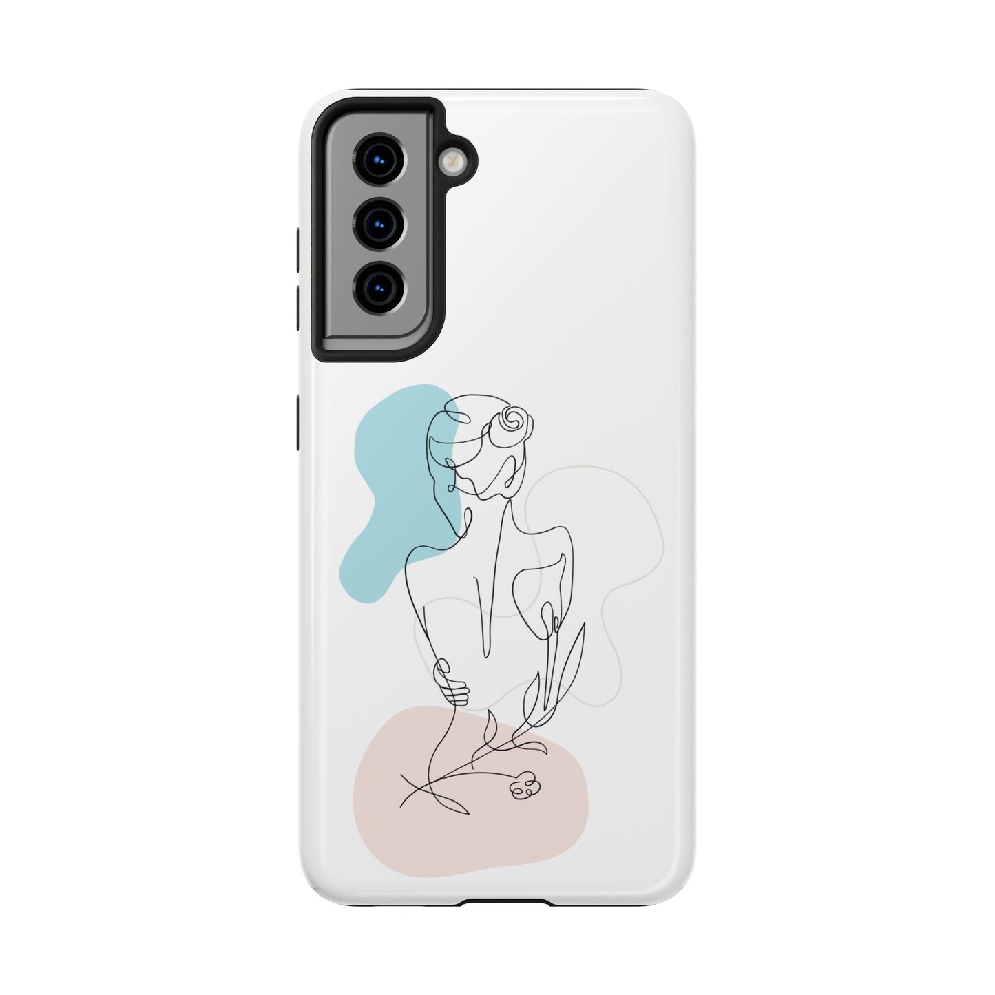 Phone Case — Minimal Line Art Woman with Pastel Shapes (Tough Protective Case)