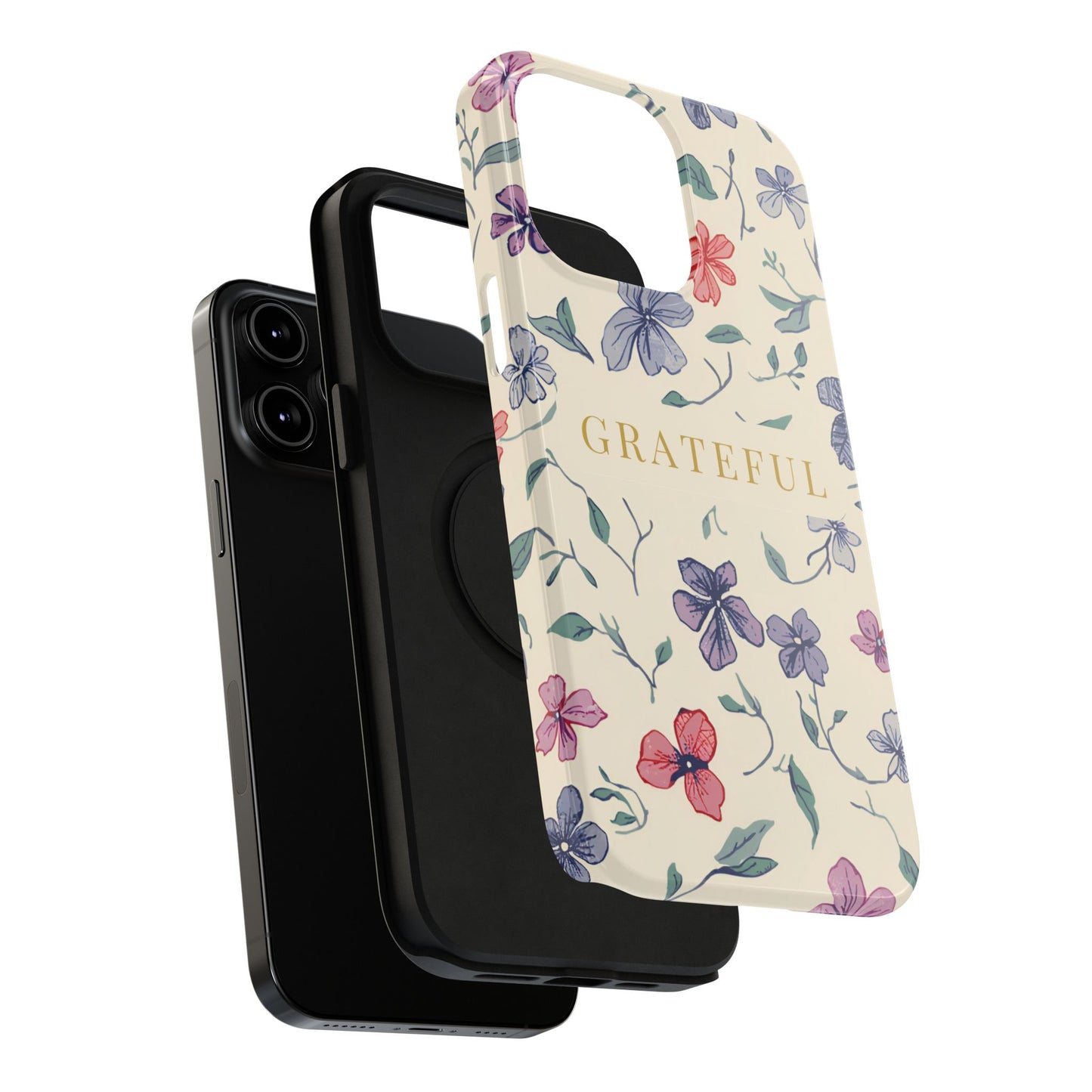 Floral "Grateful" Protective Floral Phone Cover