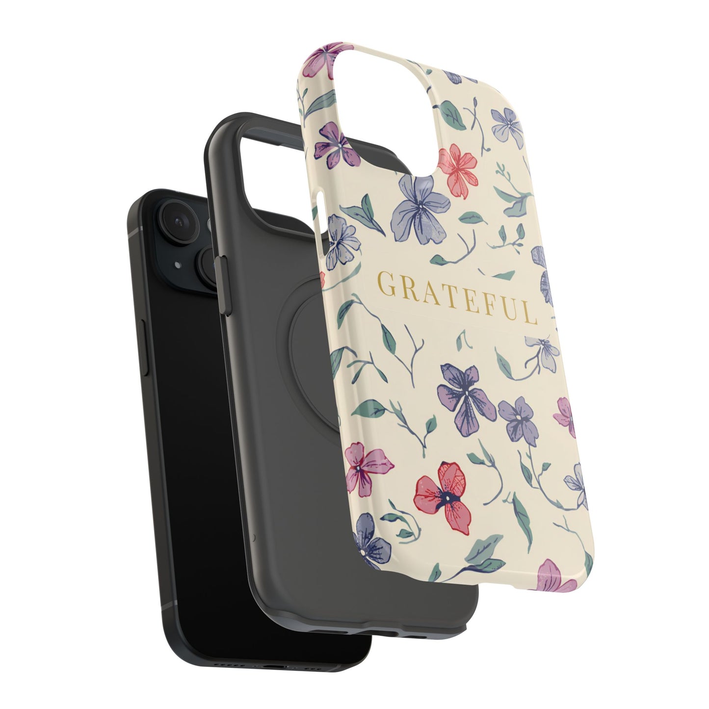 Floral "Grateful" Protective Floral Phone Cover