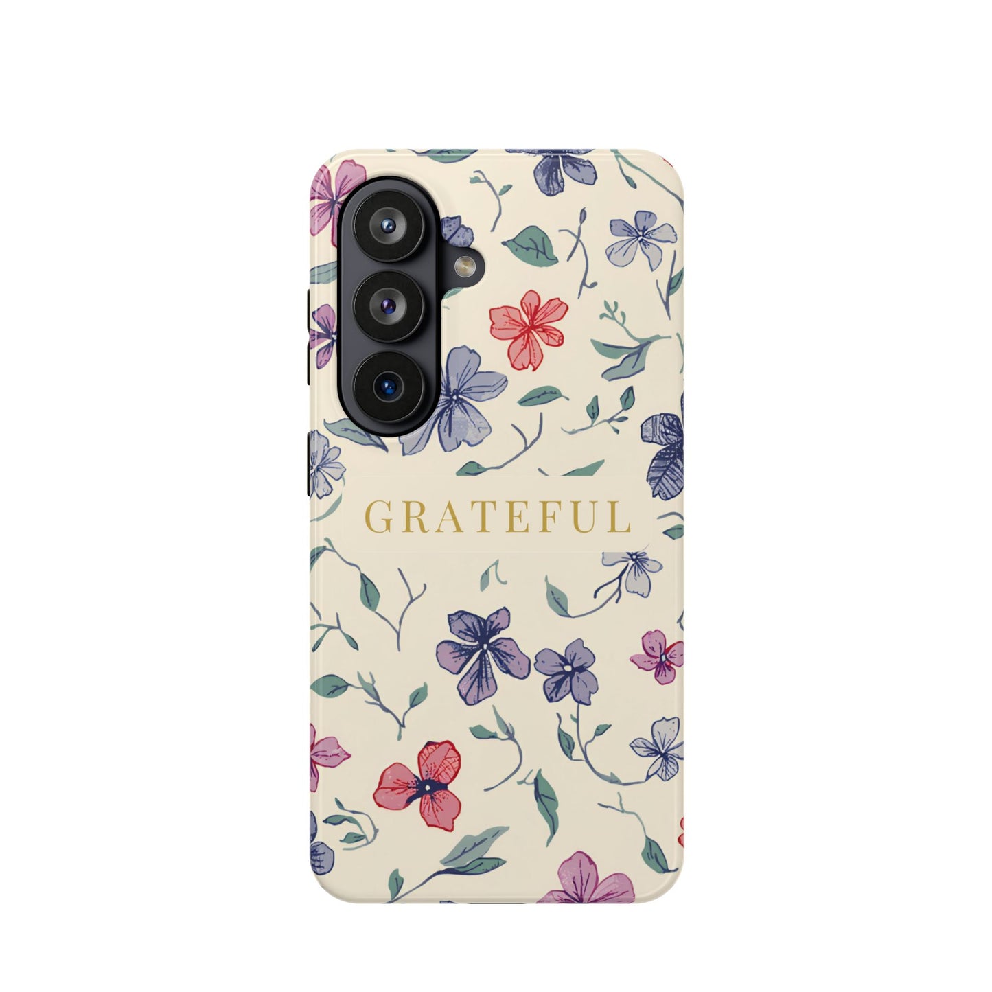 Floral "Grateful" Protective Floral Phone Cover