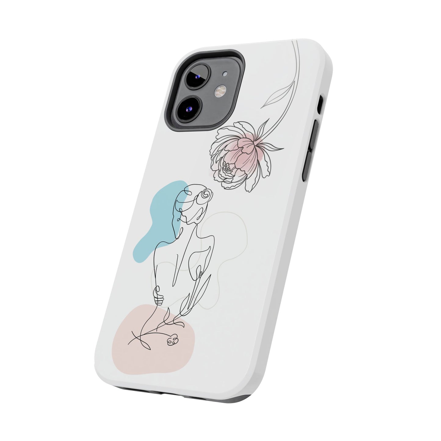 Phone Case — Minimal Line Art Woman with Pastel Shapes (Tough Protective Case)