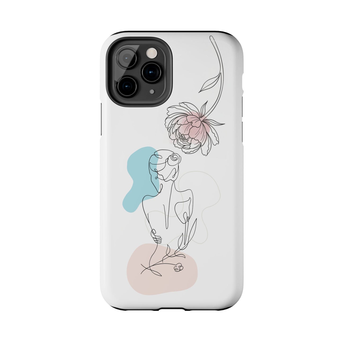 Phone Case — Minimal Line Art Woman with Pastel Shapes (Tough Protective Case)