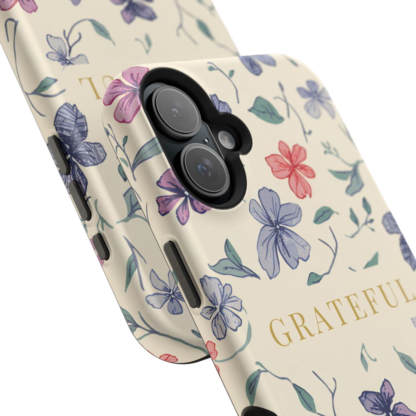 Floral "Grateful" Protective Floral Phone Cover