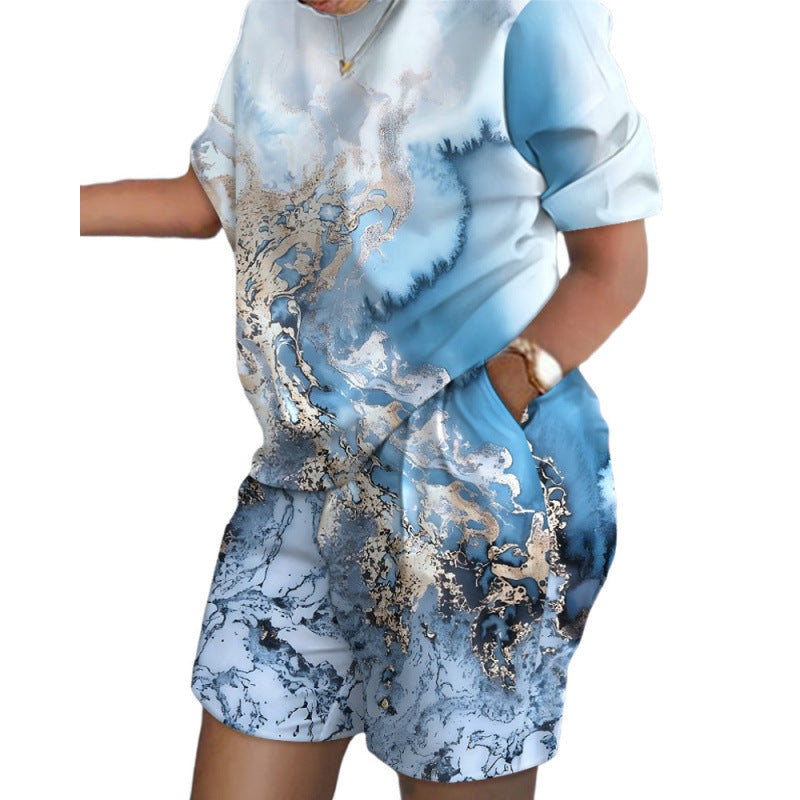 Camille Printed Short-Sleeve Two-Piece Set