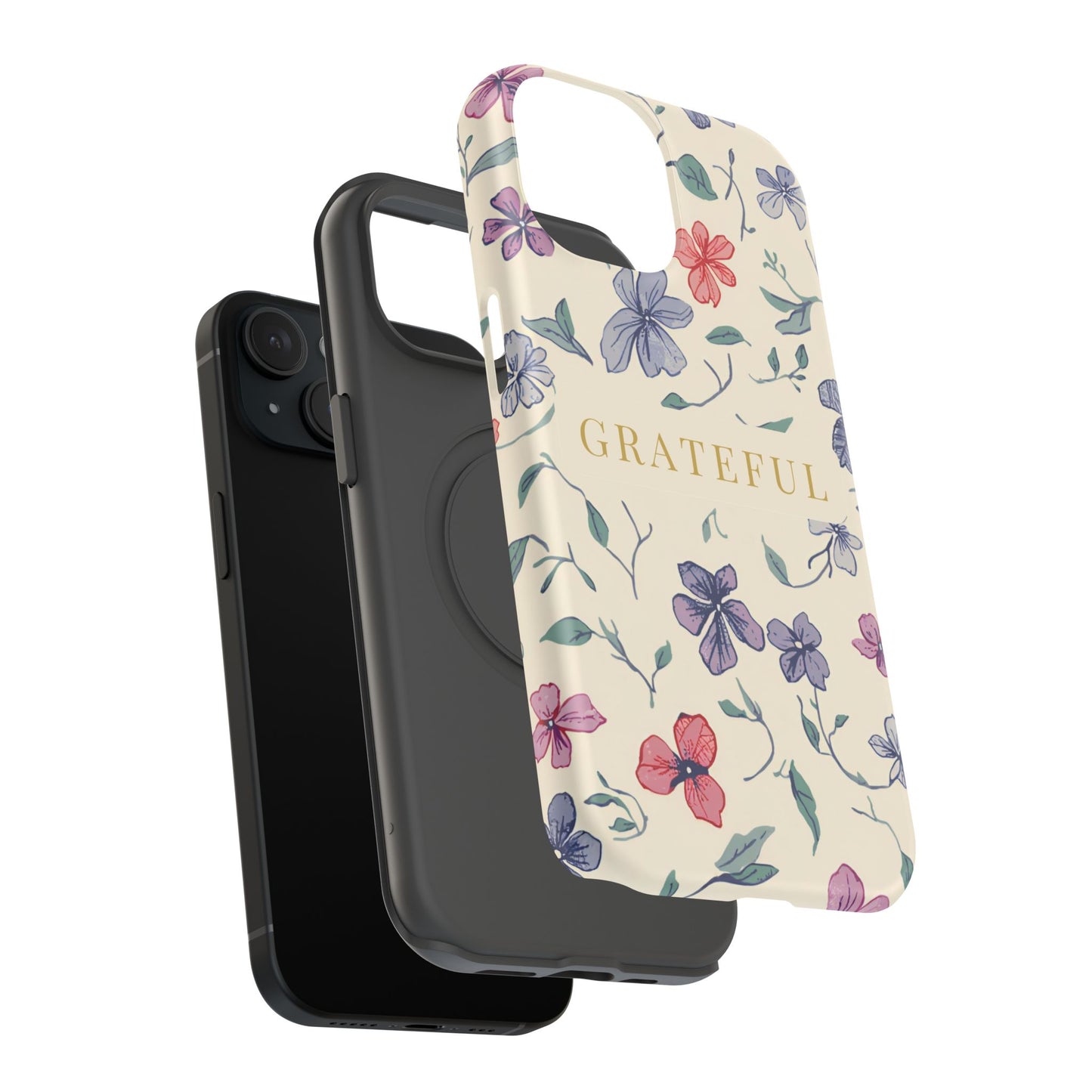 Floral "Grateful" Protective Floral Phone Cover