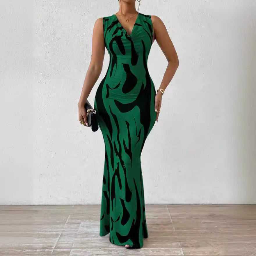 Weliya V-Neck Pullover Dress with 3D Print