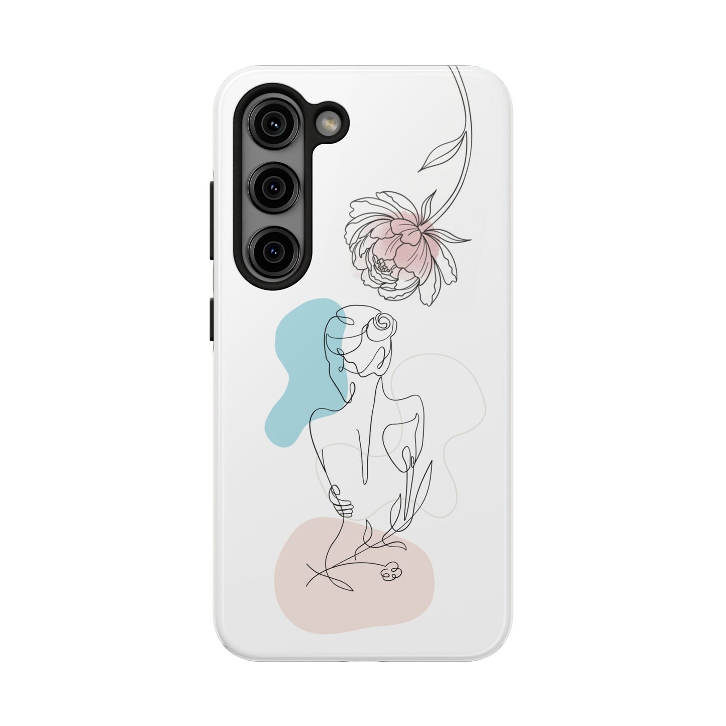 Phone Case — Minimal Line Art Woman with Pastel Shapes (Tough Protective Case)