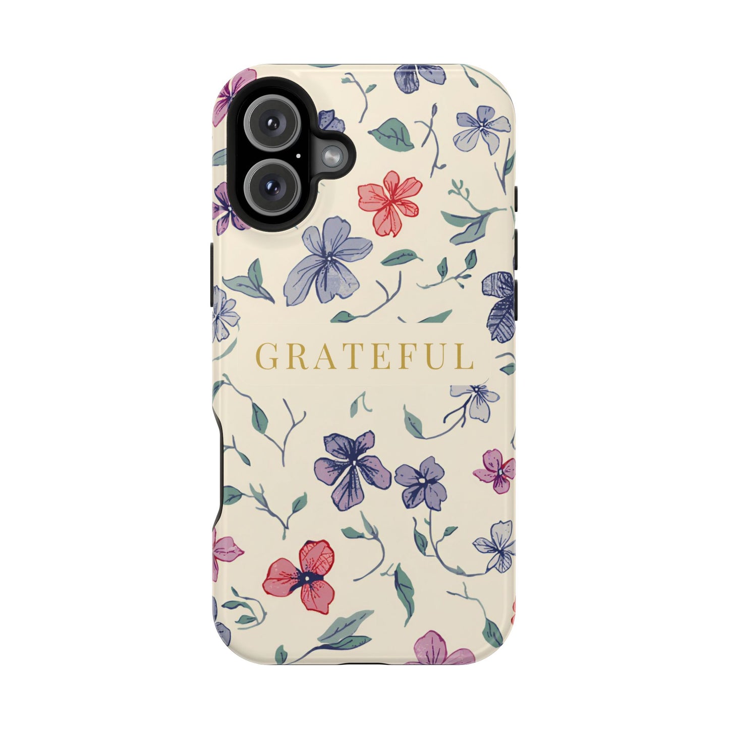 Floral "Grateful" Protective Floral Phone Cover