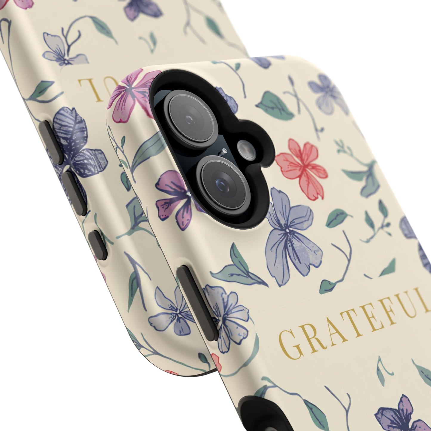 Floral "Grateful" Protective Floral Phone Cover