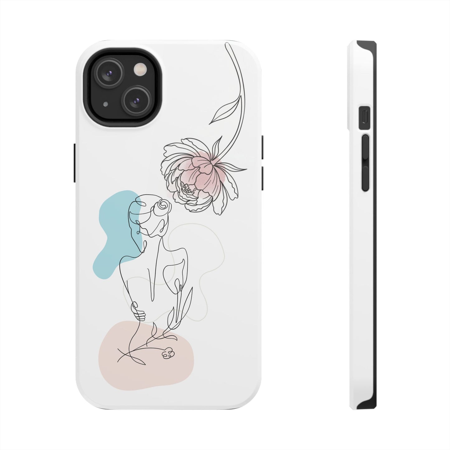 Phone Case — Minimal Line Art Woman with Pastel Shapes (Tough Protective Case)
