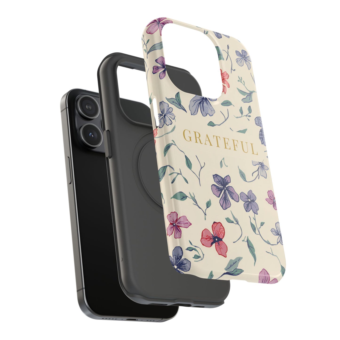 Floral "Grateful" Protective Floral Phone Cover