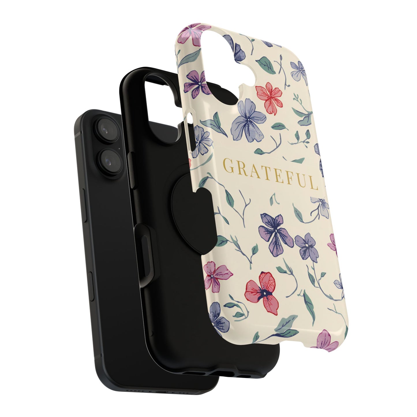 Floral "Grateful" Protective Floral Phone Cover