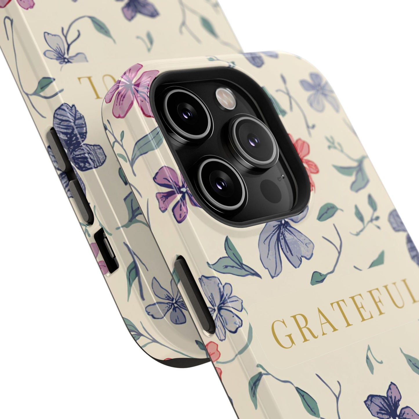 Floral "Grateful" Protective Floral Phone Cover