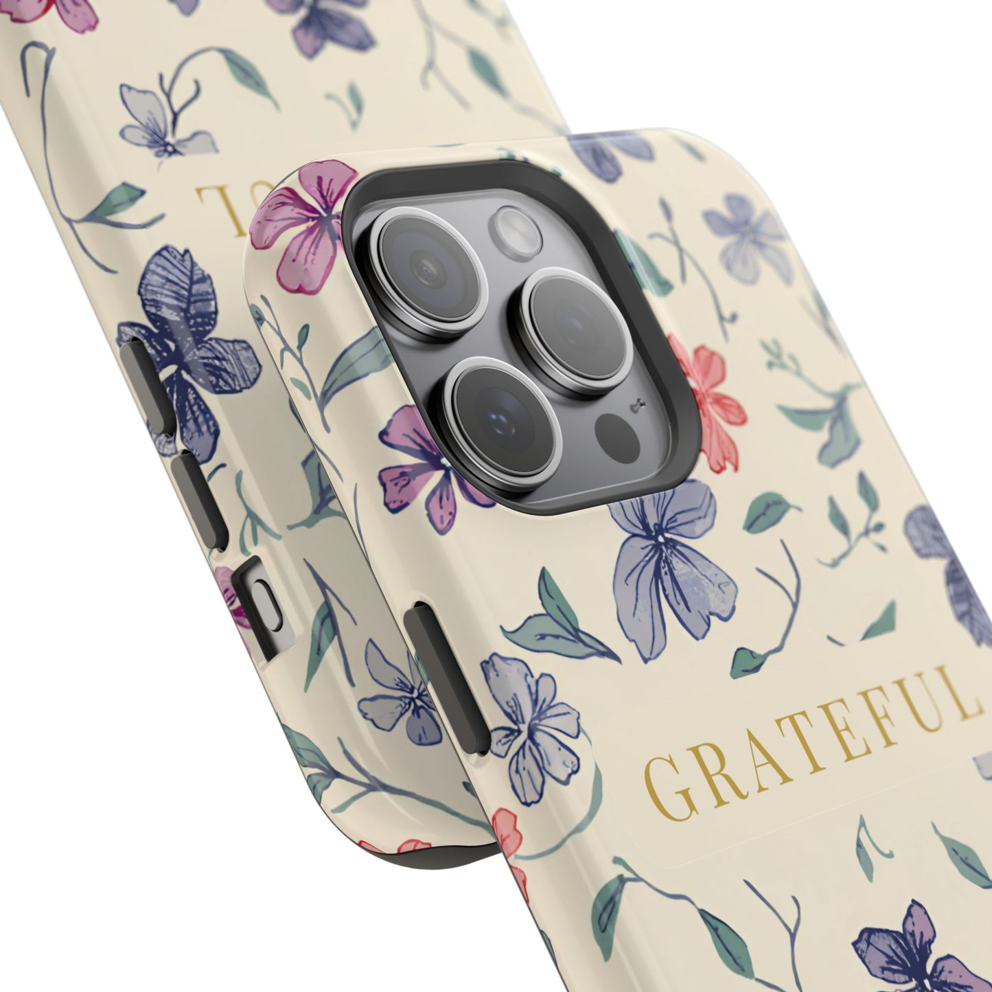 Floral "Grateful" Protective Floral Phone Cover