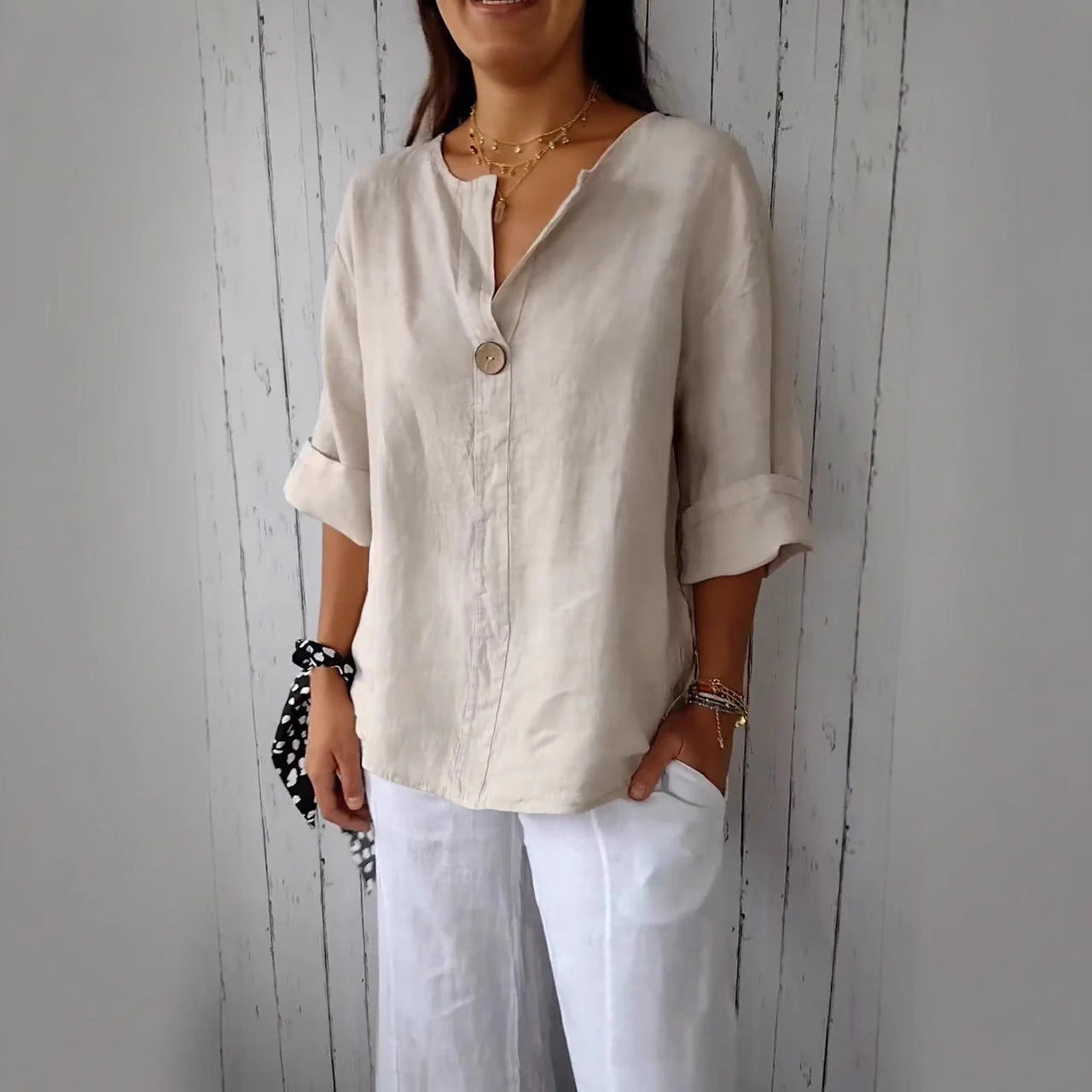 Odera V-Neck Button Top