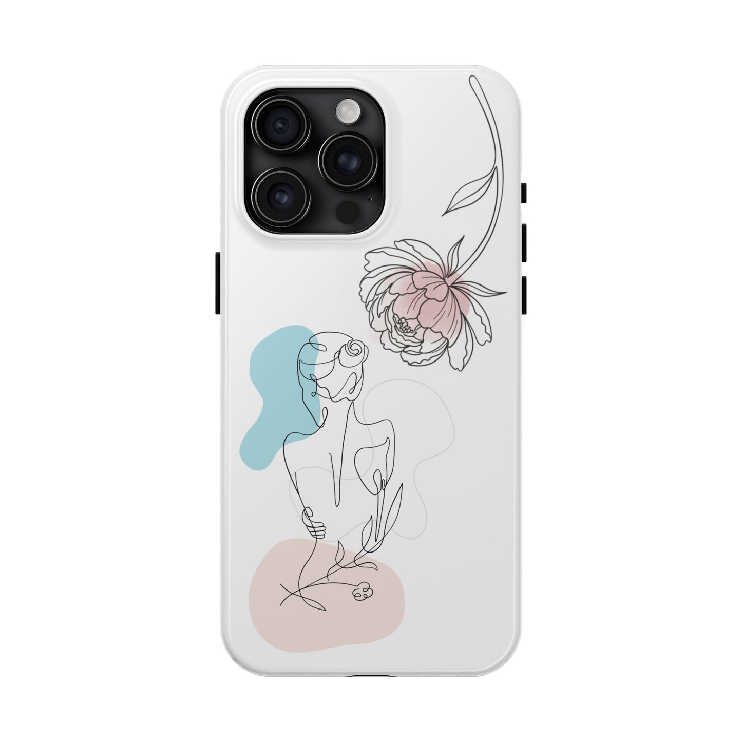 Phone Case — Minimal Line Art Woman with Pastel Shapes (Tough Protective Case)