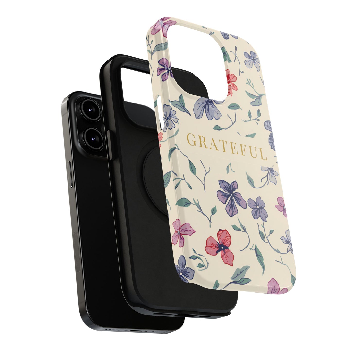 Floral "Grateful" Protective Floral Phone Cover