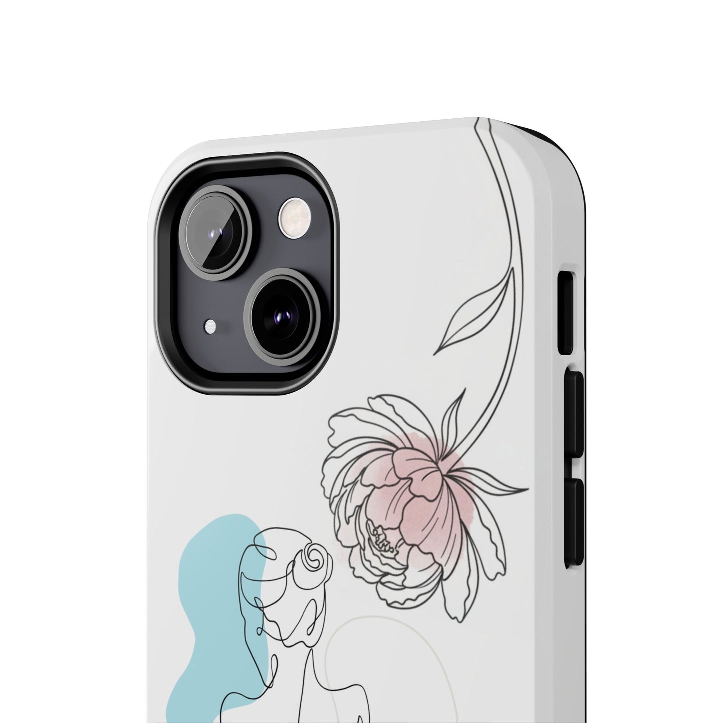 Phone Case — Minimal Line Art Woman with Pastel Shapes (Tough Protective Case)