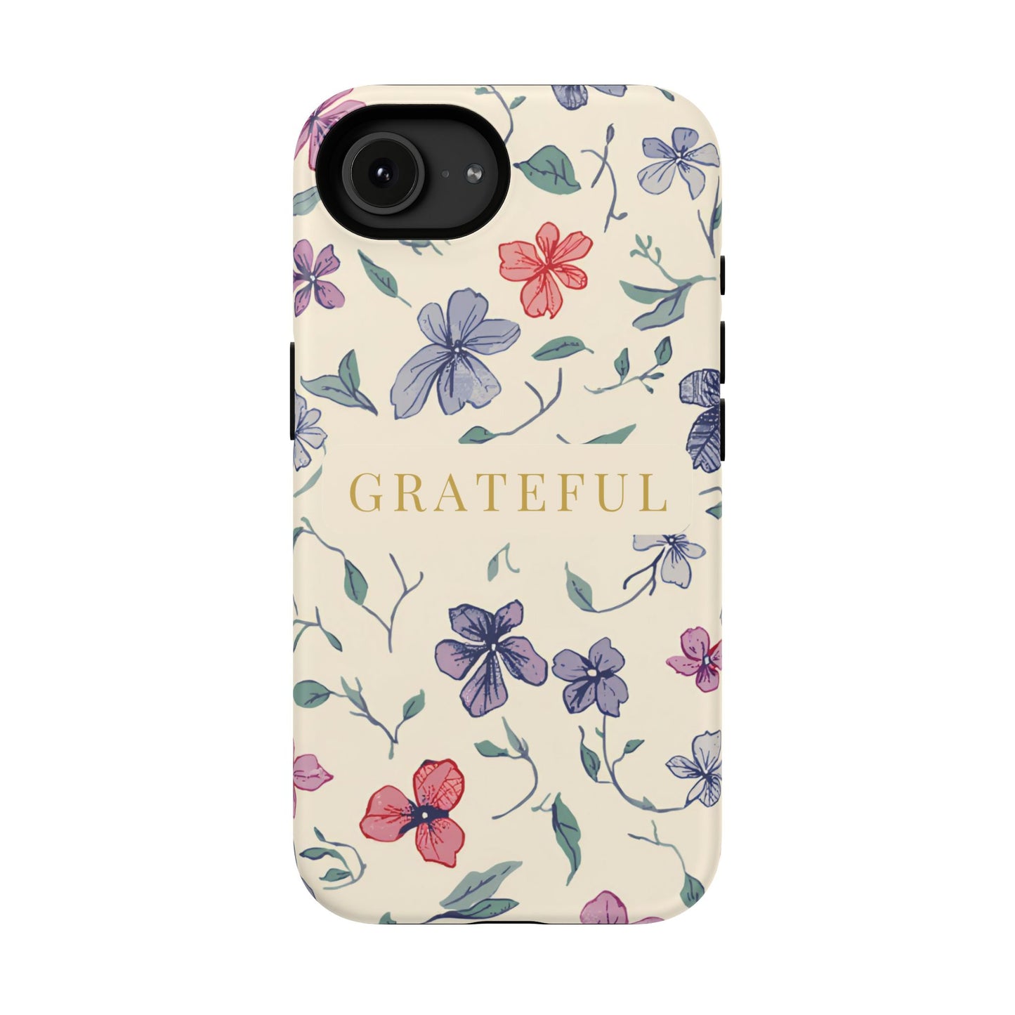 Floral "Grateful" Protective Floral Phone Cover
