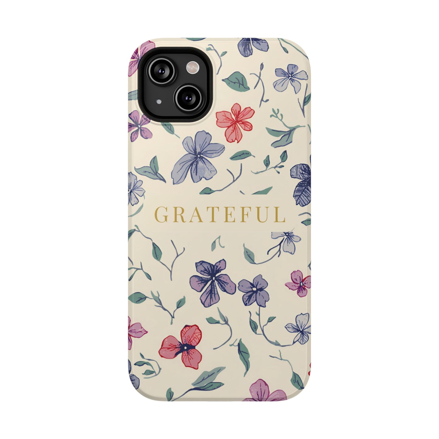 Floral "Grateful" Protective Floral Phone Cover