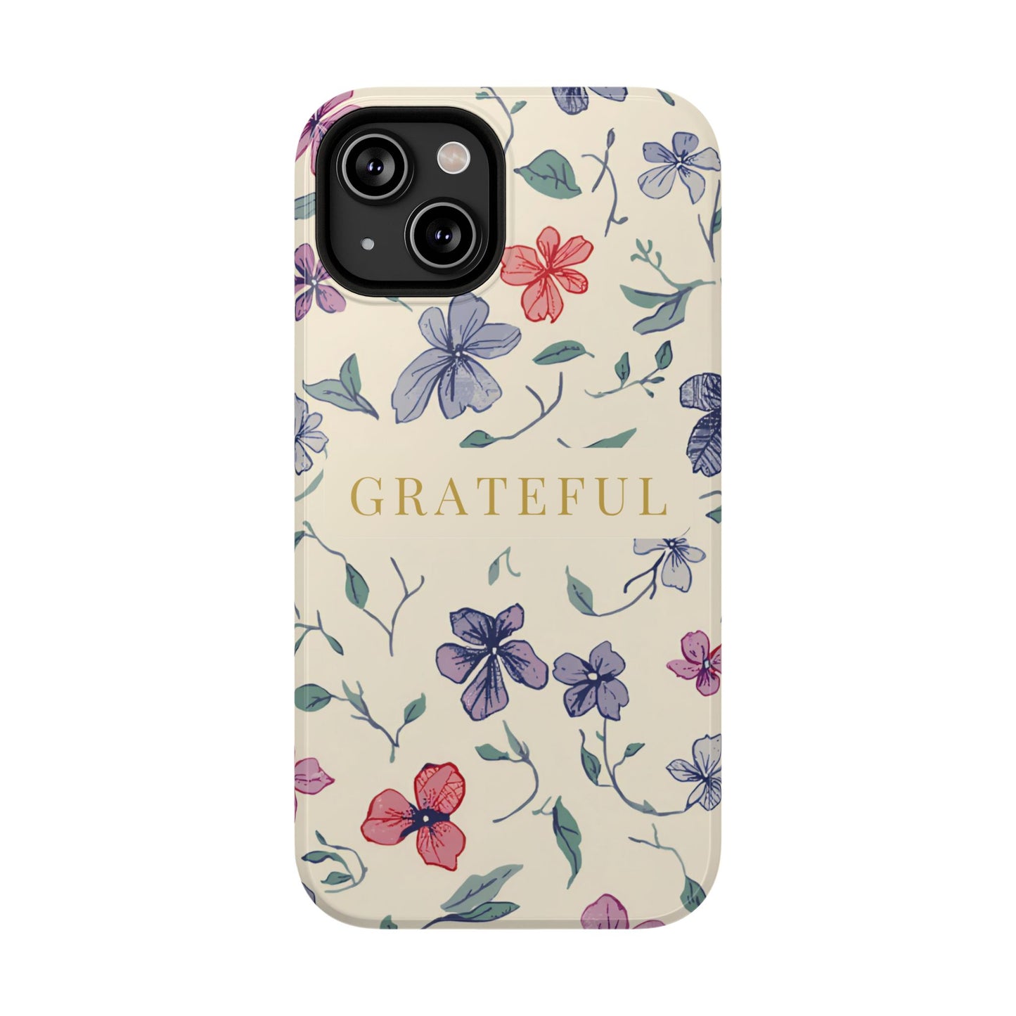 Floral "Grateful" Protective Floral Phone Cover