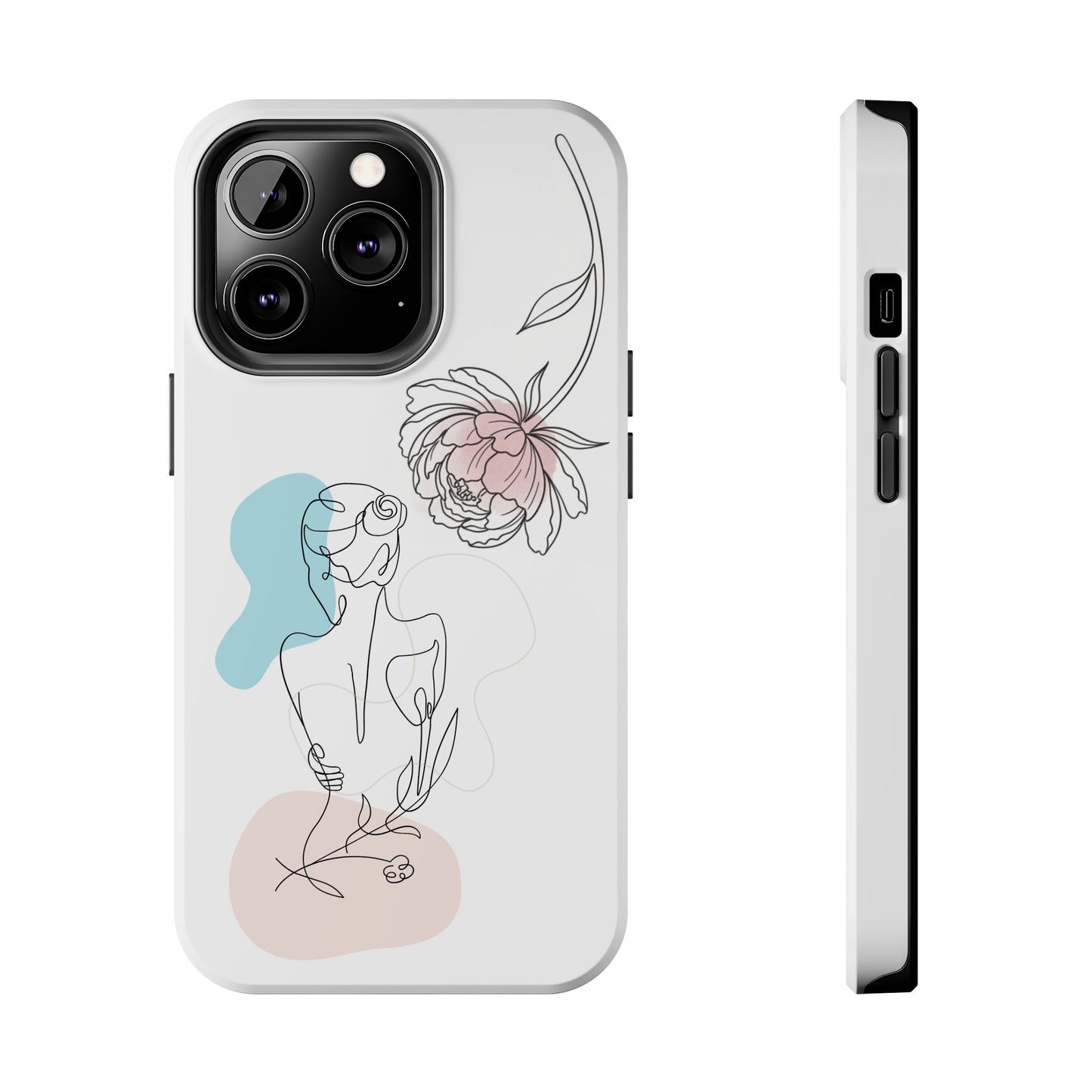 Phone Case — Minimal Line Art Woman with Pastel Shapes (Tough Protective Case)