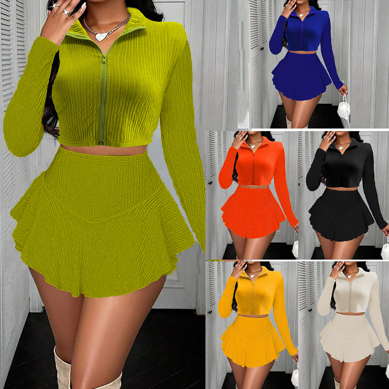 Reign Zipper-Top Ruffle Skirt Set