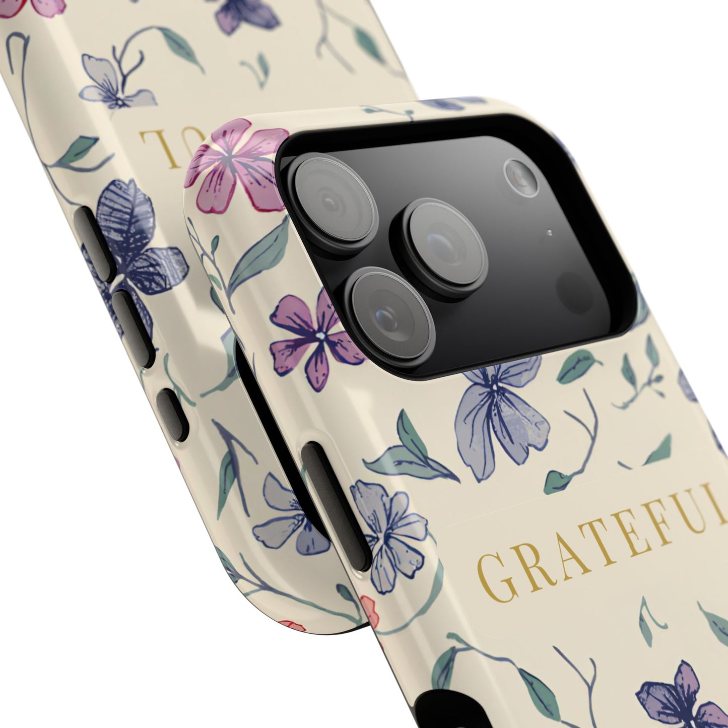 Floral "Grateful" Protective Floral Phone Cover