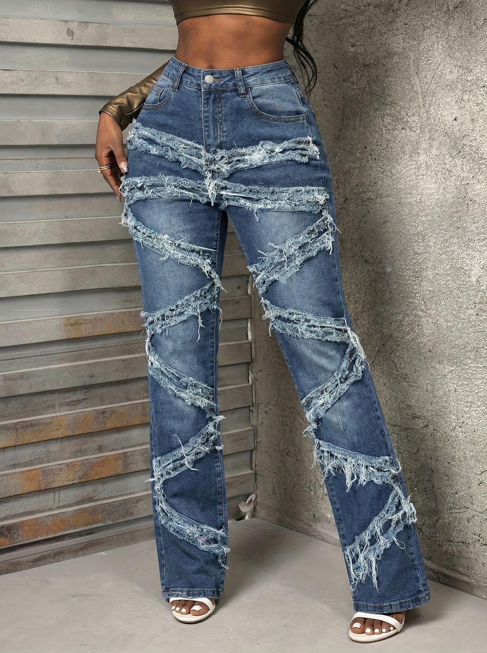 Harley High Stretch Vintage Flare Jeans with Fringed Tassel Hem