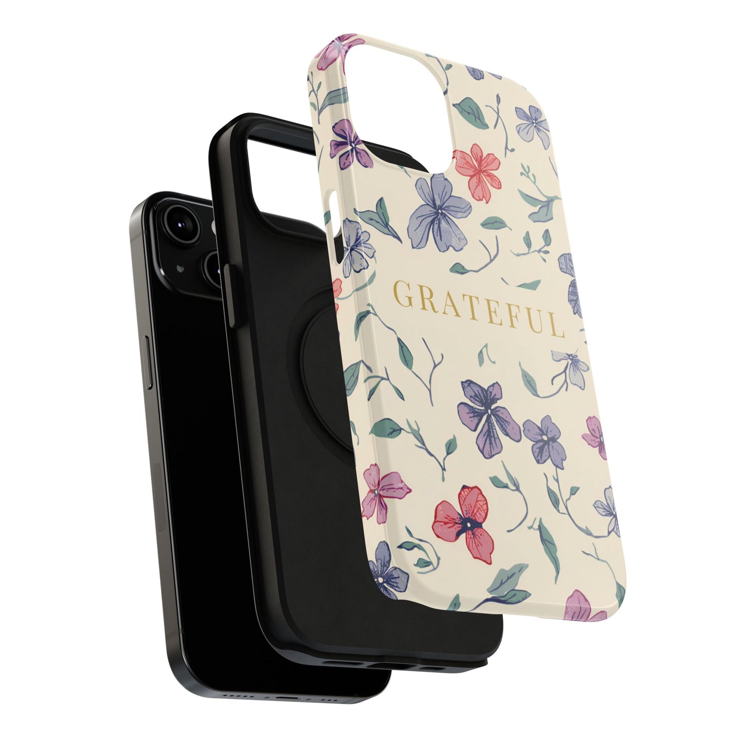 Floral "Grateful" Protective Floral Phone Cover