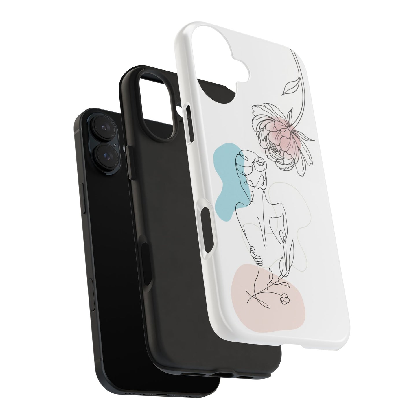Phone Case — Minimal Line Art Woman with Pastel Shapes (Tough Protective Case)