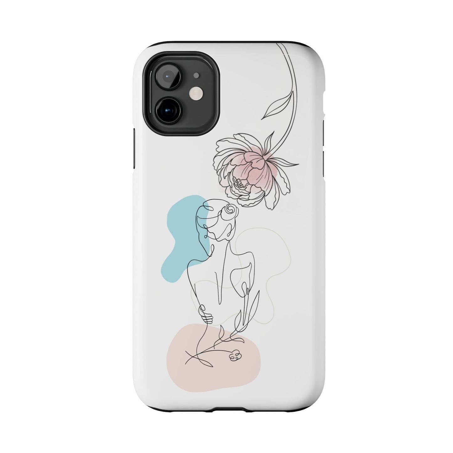 Phone Case — Minimal Line Art Woman with Pastel Shapes (Tough Protective Case)